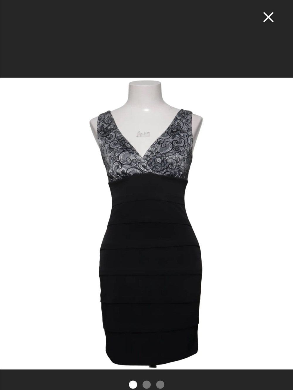 Sweet Storm Black and Silver Patterned V-Neck Midi Dress